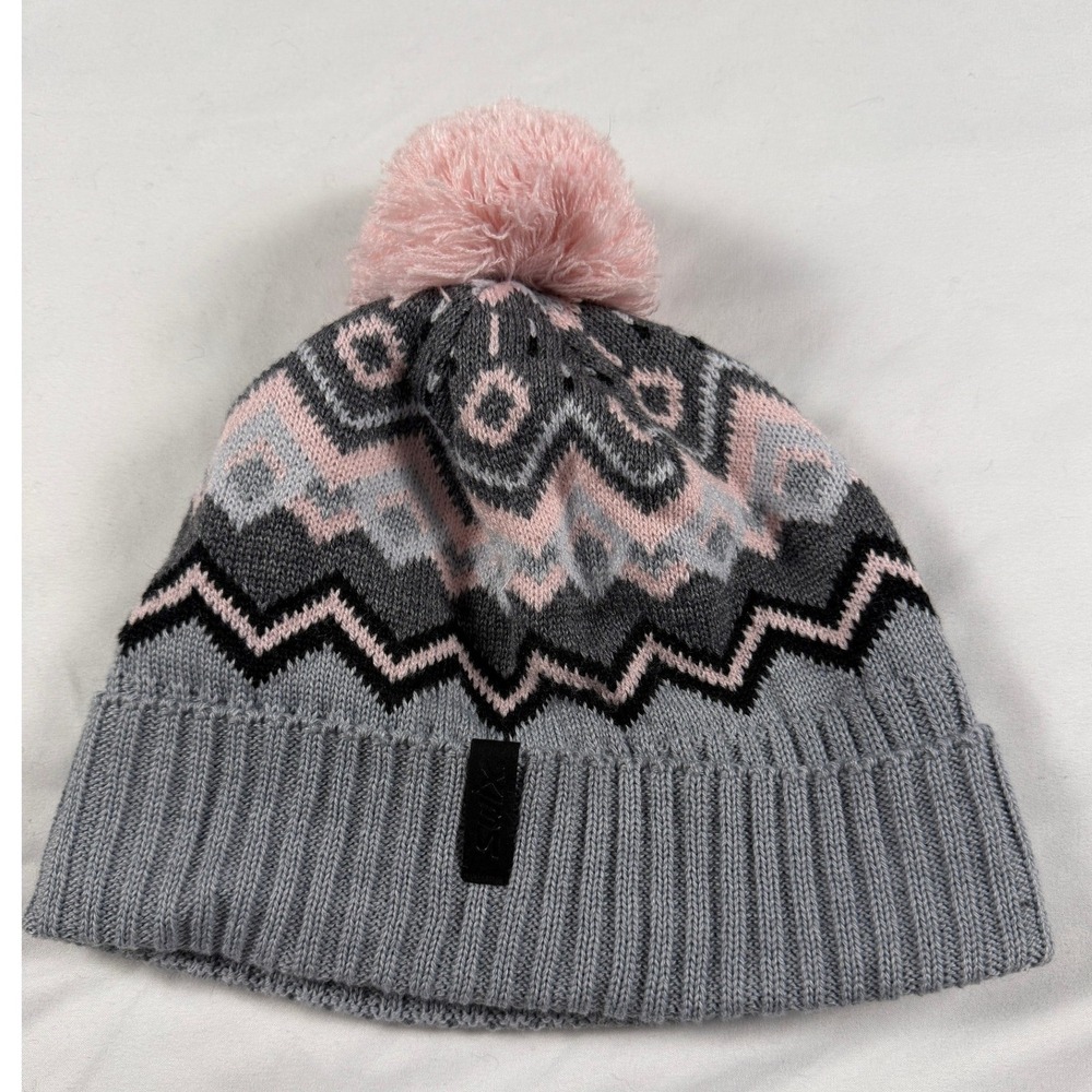 Swix Merino Wool Fair Isle Pom‎ Beanie Grey Pink Knit Ski Hat Made in Canada